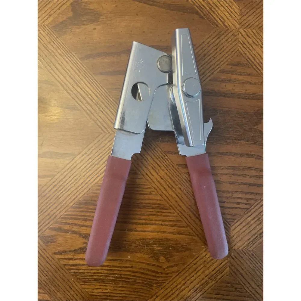 VTG Swing-A-Way Manual Can Opener Dark Red Handles Kitchen Tool - Made In USA